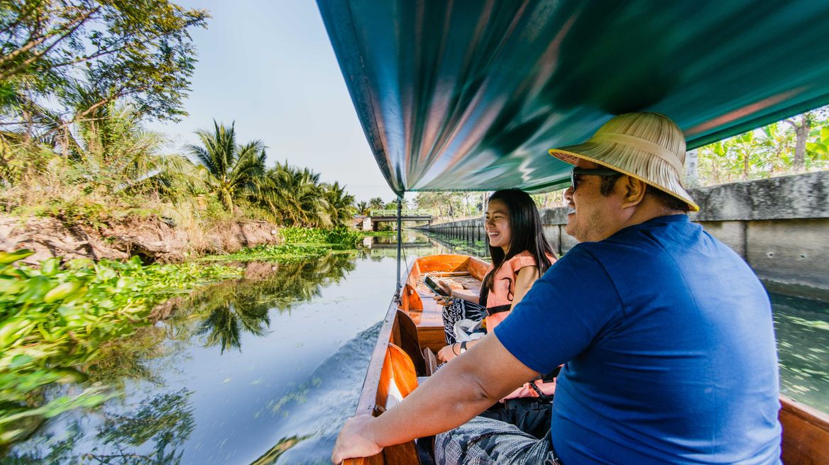 Traveling along the local canal by private boat