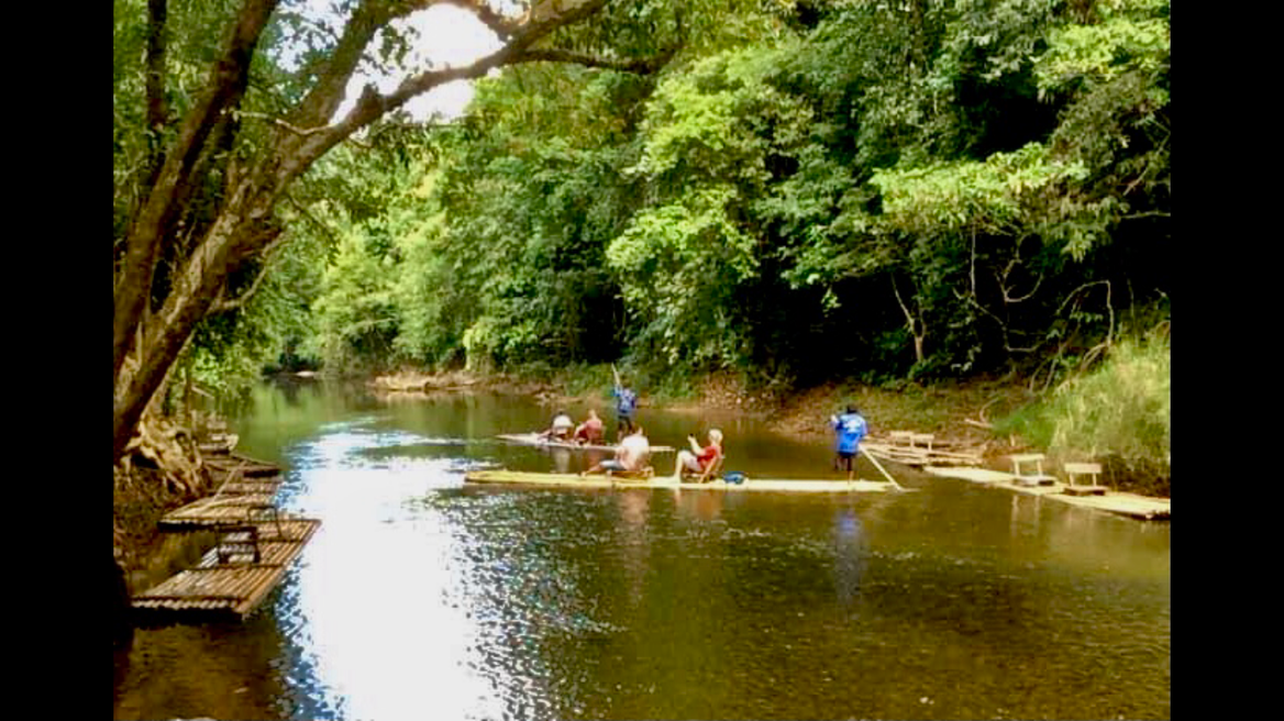 Bamboo rafting in Sok river with greenary and liemstone mountain view