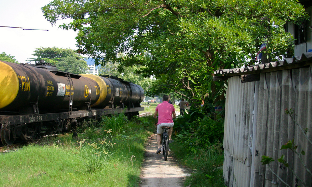 Cycling along the train graveyard