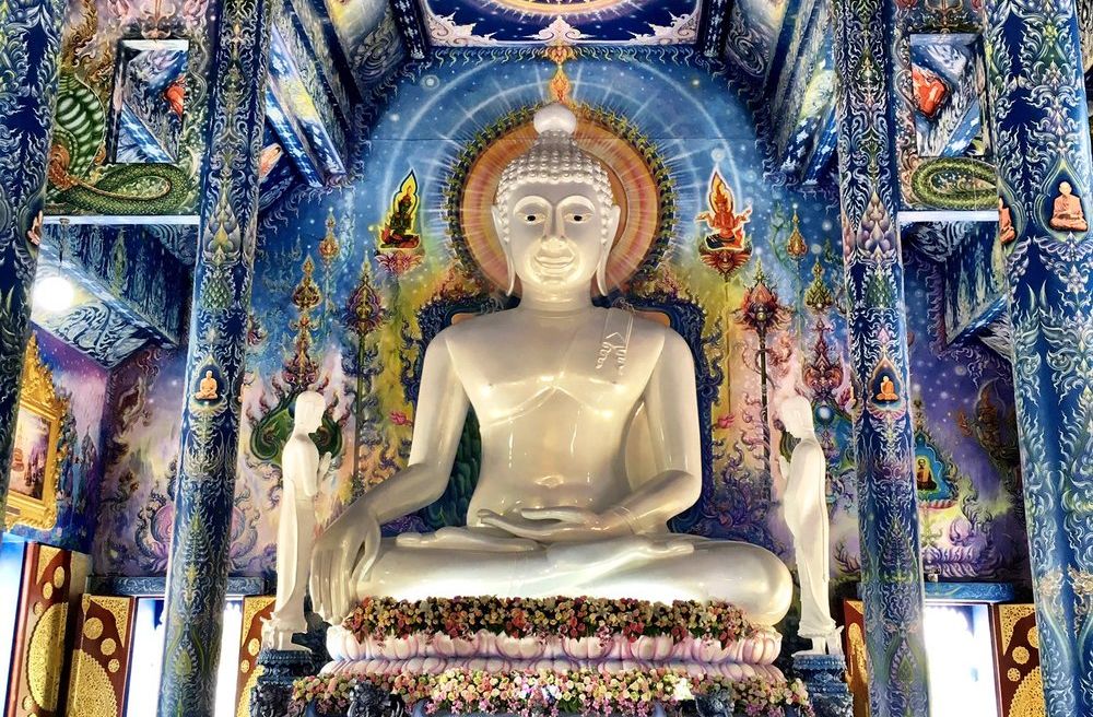 Blue Temple : The celestial themes and twilight blue create a mystical feel to the temple’s interior