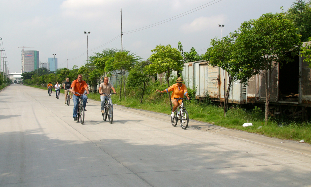 Cycling along the train graveyard