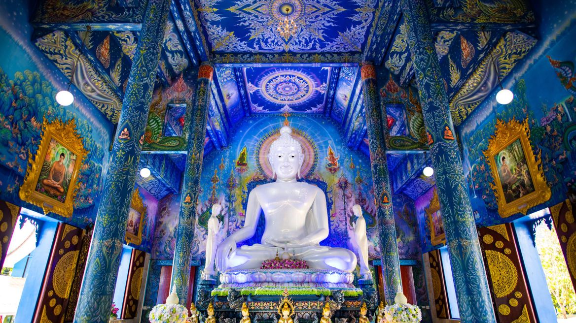 Wat Rong Suea Ten. The Blue Temple is immediately recognizable for its brilliant shade of rich sapphire.