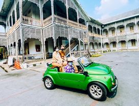 Vintage Fiat Car Ride and Explore Around Local Community Near Bangkok