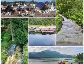 Sticky waterfall,beautiful lake and unseen temple